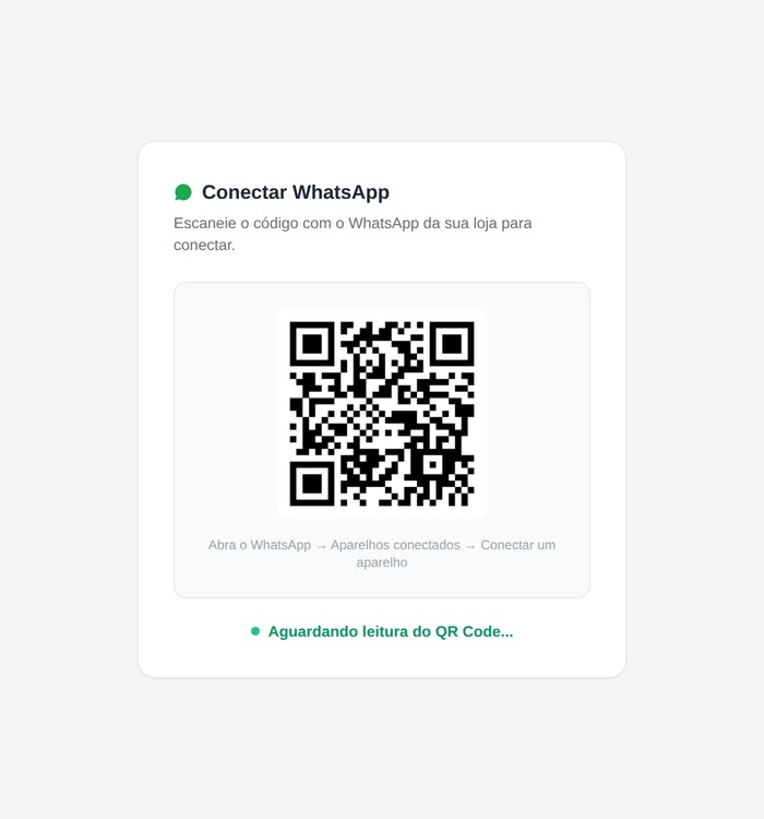 Tela de conexão do WhatsApp do Recebe.aí exibindo QR Code para parear o WhatsApp da loja